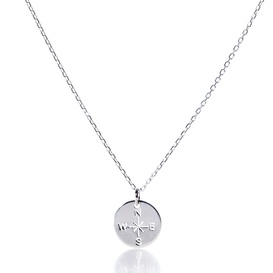 Pendant Necklace - Silver Compass Rose