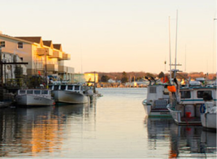 Boats docked at a harbor in Maine