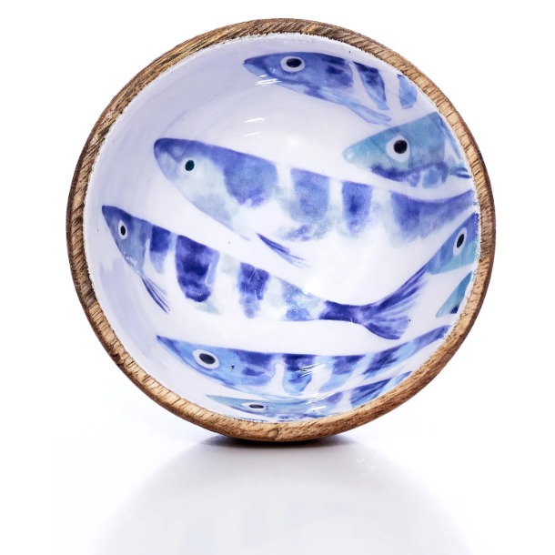 Enameled Wood Bowl — Striped Fish