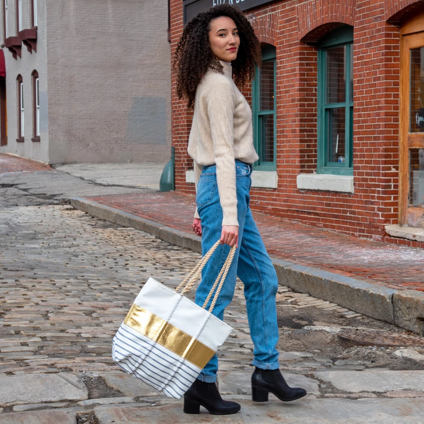 Grey Mariner Stripe Medium Tote