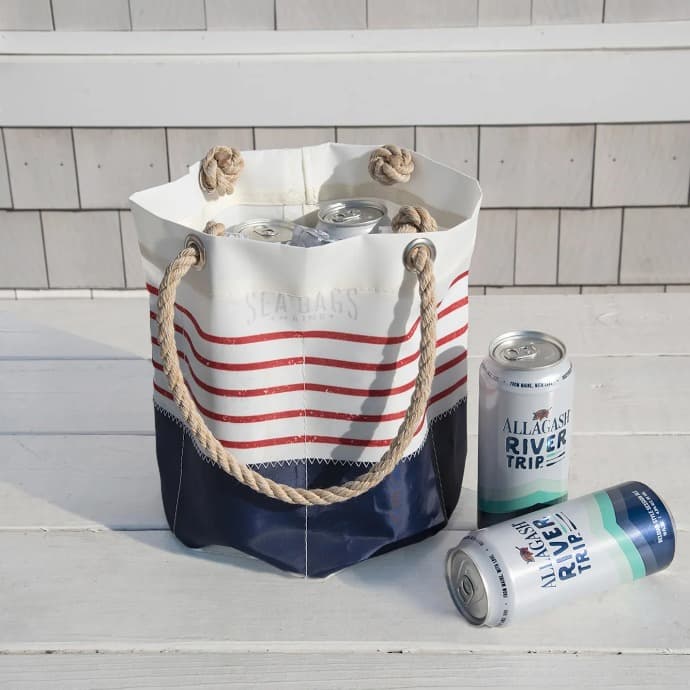Red Mariner Stripe Beverage Bucket Bag