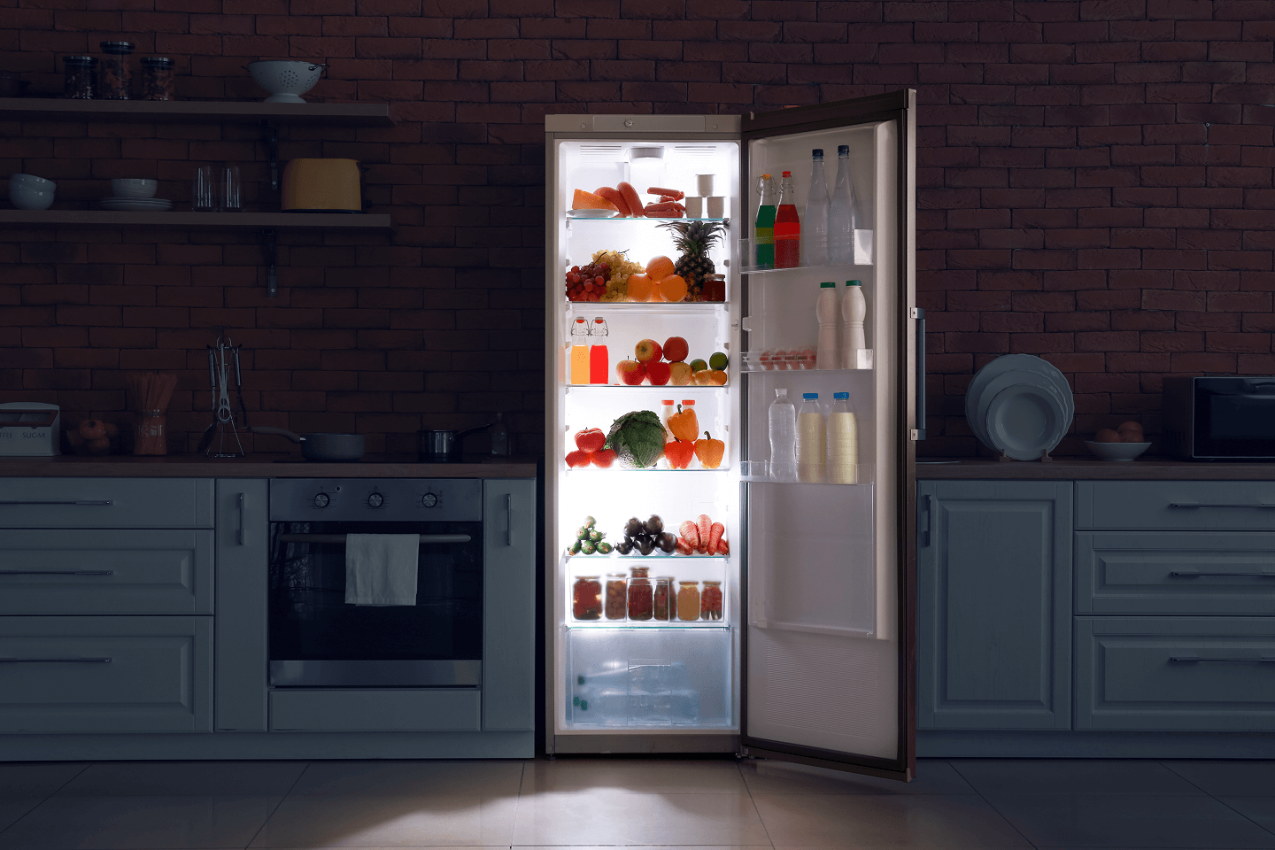 A fridge filled with food