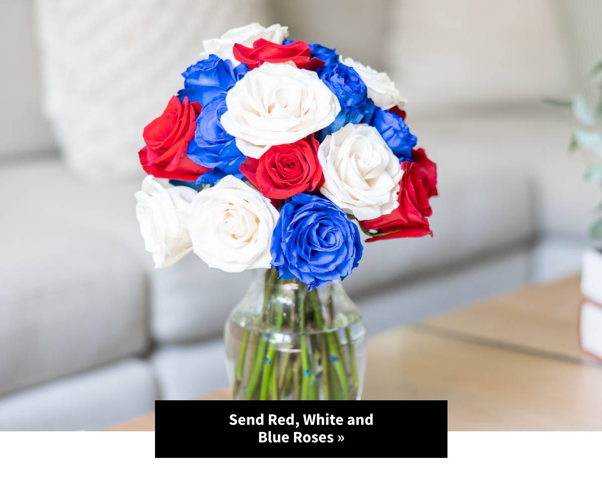 Send Red White and Blue Roses. Shop Now »