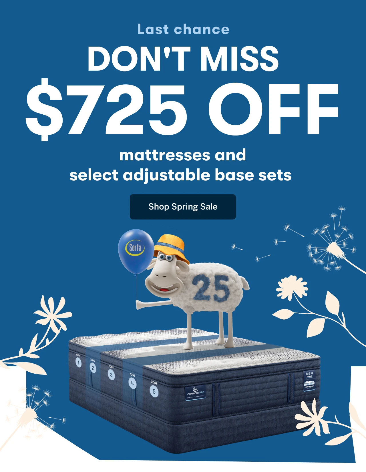 Last Chance | Don't miss $725&nbsp;Off mattresses and select adjustable base sets&nbsp;| Shop Spring Sale