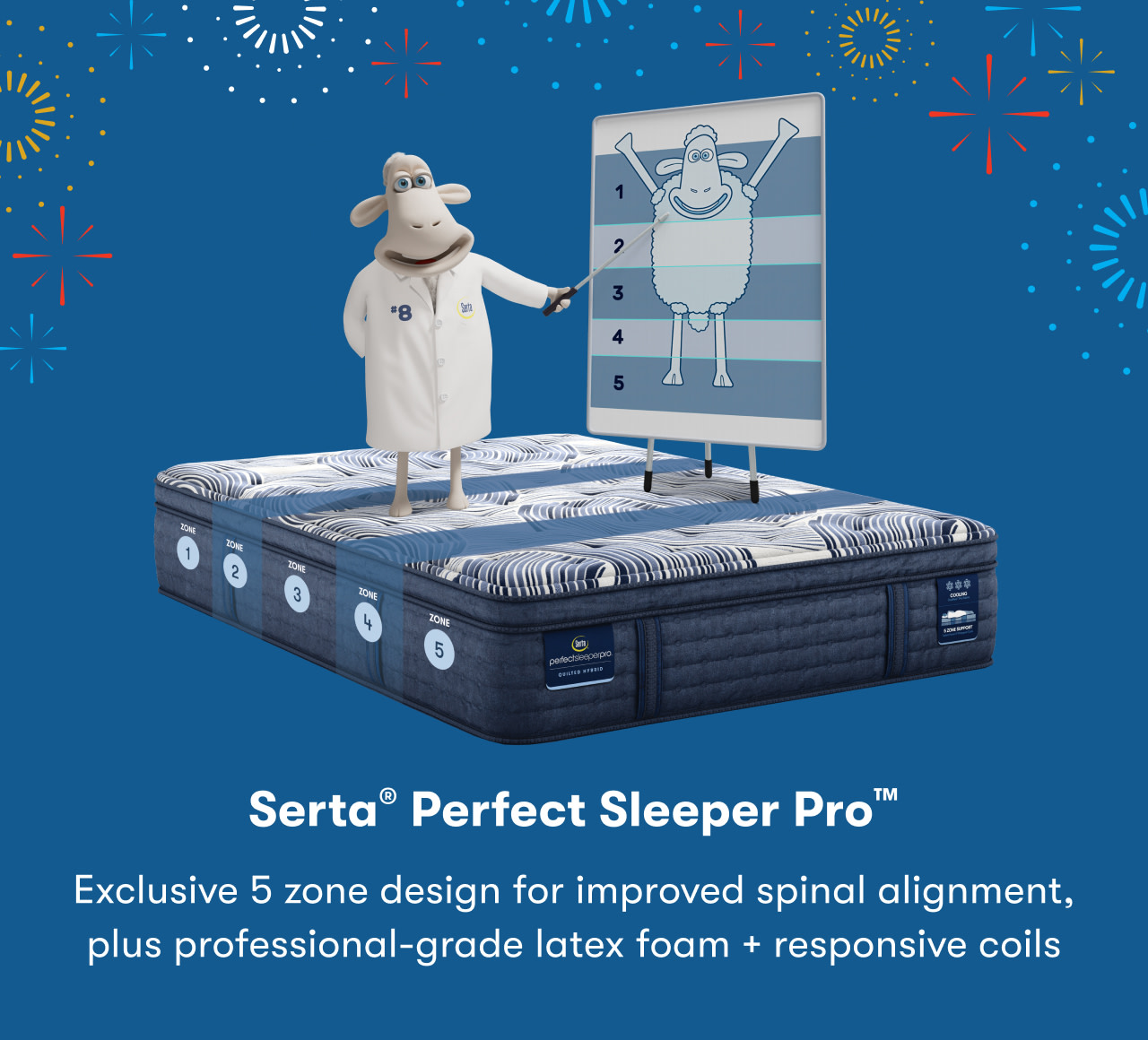 Serta® Perfect Sleeper Pro™ | Exclusive 5 zone design for improved spinal alignment, plus professional-grade latex foam + responsive coils