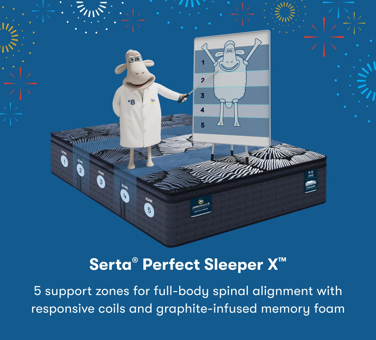 Serta® Perfect Sleeper X™ | 5 support zones for full-body spinal alignment with responsive coils and graphite-infused memory foam