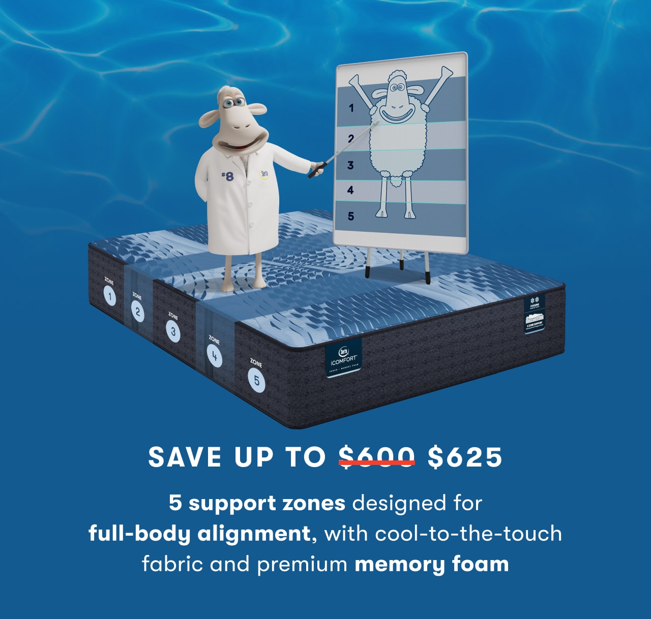 Save up to $625 | 5 support zones designed for full-body alignment, with cool-to-the-touch fabric and premium memory foam