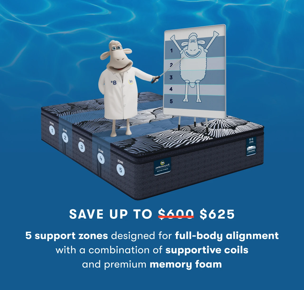 Save up to $625 | 5 support zones designed for full-body alignment with a combination of supportive coils and premium memory foam