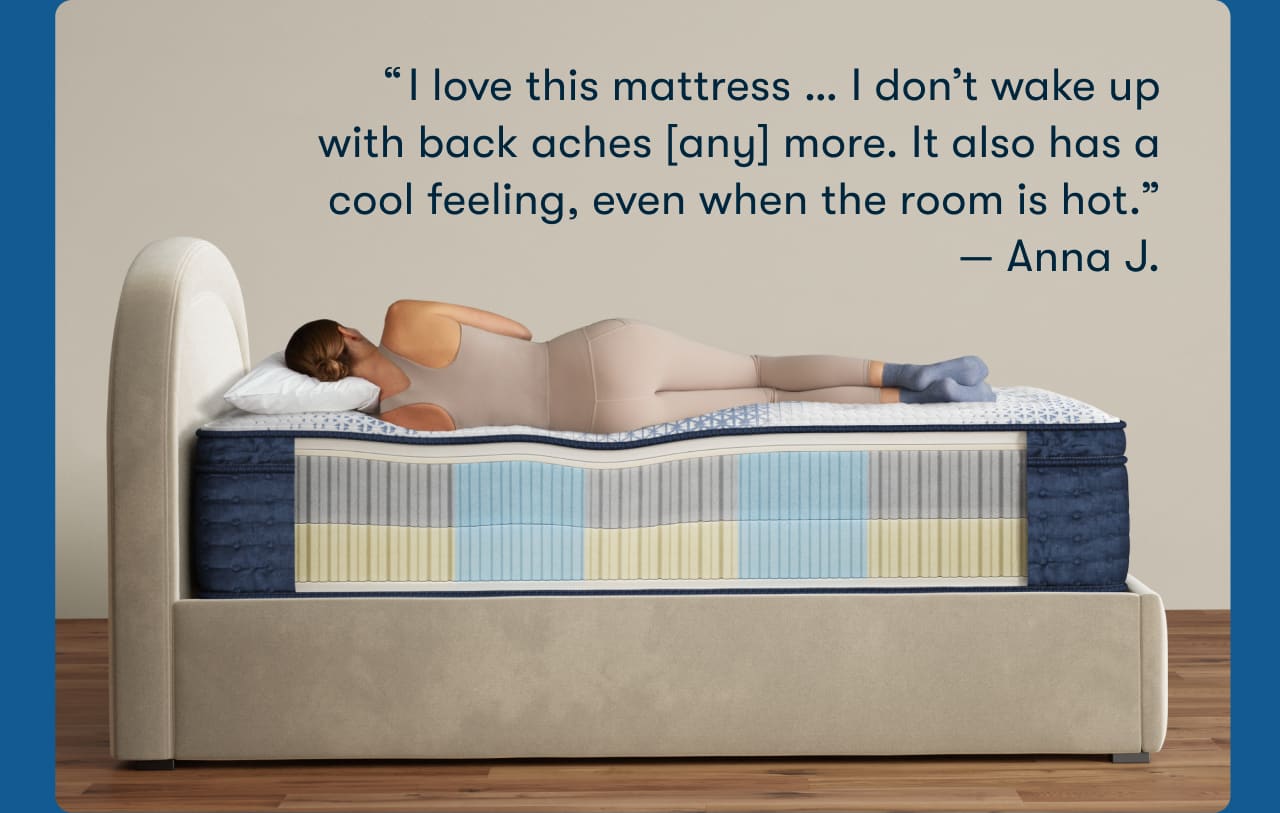 Review | I love this mattress … I don’t wake up with back aches [any] more. It also has a cool feeling, even when the room is hot. — Anna J. 