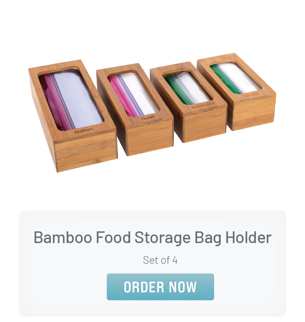 Bamboo Food Storage Bag Holder (Set of 4)