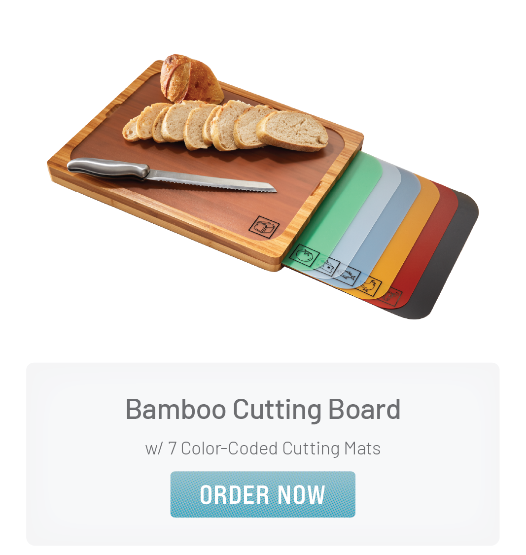 Bamboo Cutting Board w/ 7 Color-Coded Cutting Mats