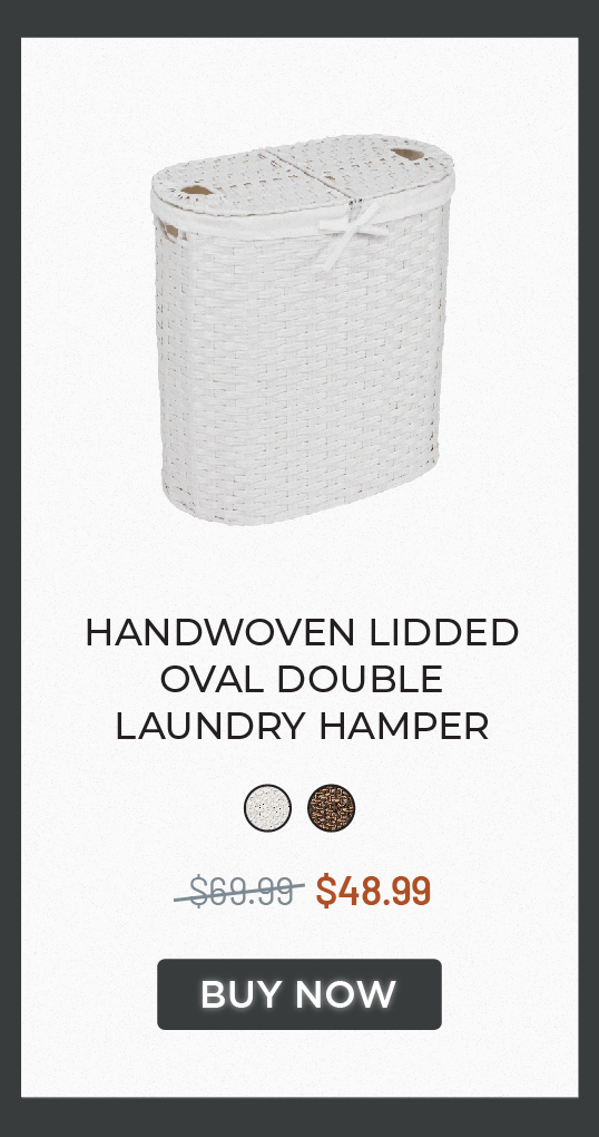 Handwoven Lidded Oval Double Laundry Hamper