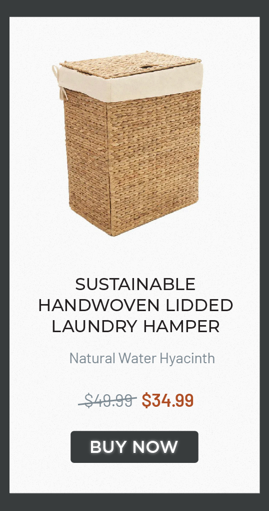 Sustainable Handwoven Lidded Laundry Hamper, Natural Water Hyacinth Sustainable Handwoven Lidded Laundry Hamper, Natural Water Hyacinth