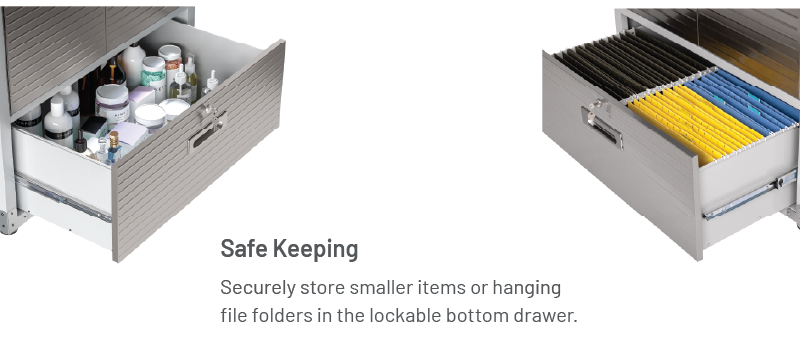 Safe Keeping: Securely store hanging file folders, clothing, or small tools in the additional lockable bottom drawer storage.