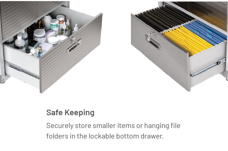 Safe Keeping: Securely store hanging file folders, clothing, or small tools in the additional lockable bottom drawer storage.