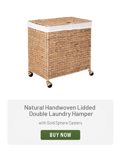 Natural Double Handwoven Lidded Laundry Hamper with Gold Sphere Casters
