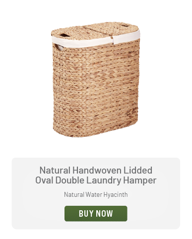 Natural Handwoven Lidded Oval Double Laundry Hamper, Natural Water Hyacinth