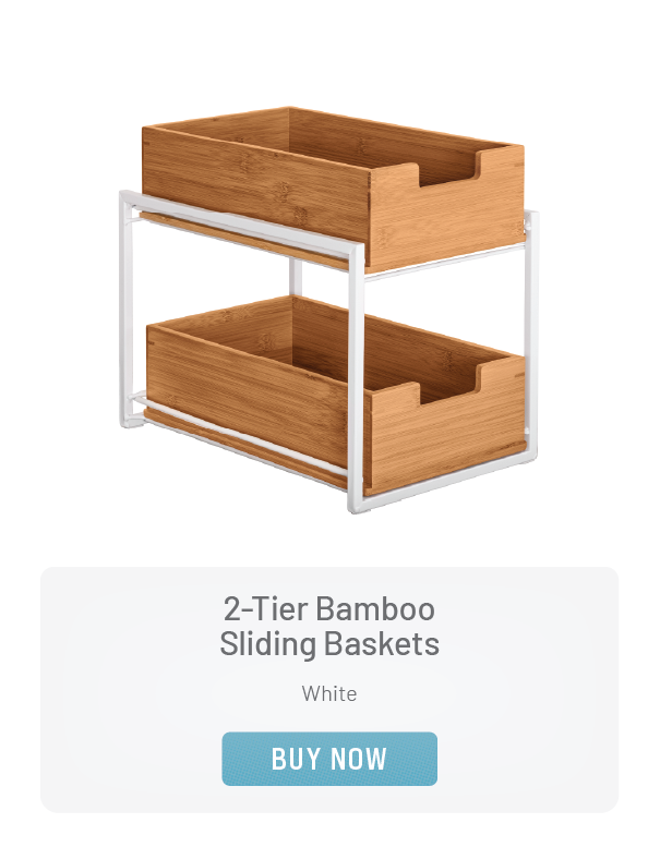 2-Tier Bamboo Sliding Baskets, White