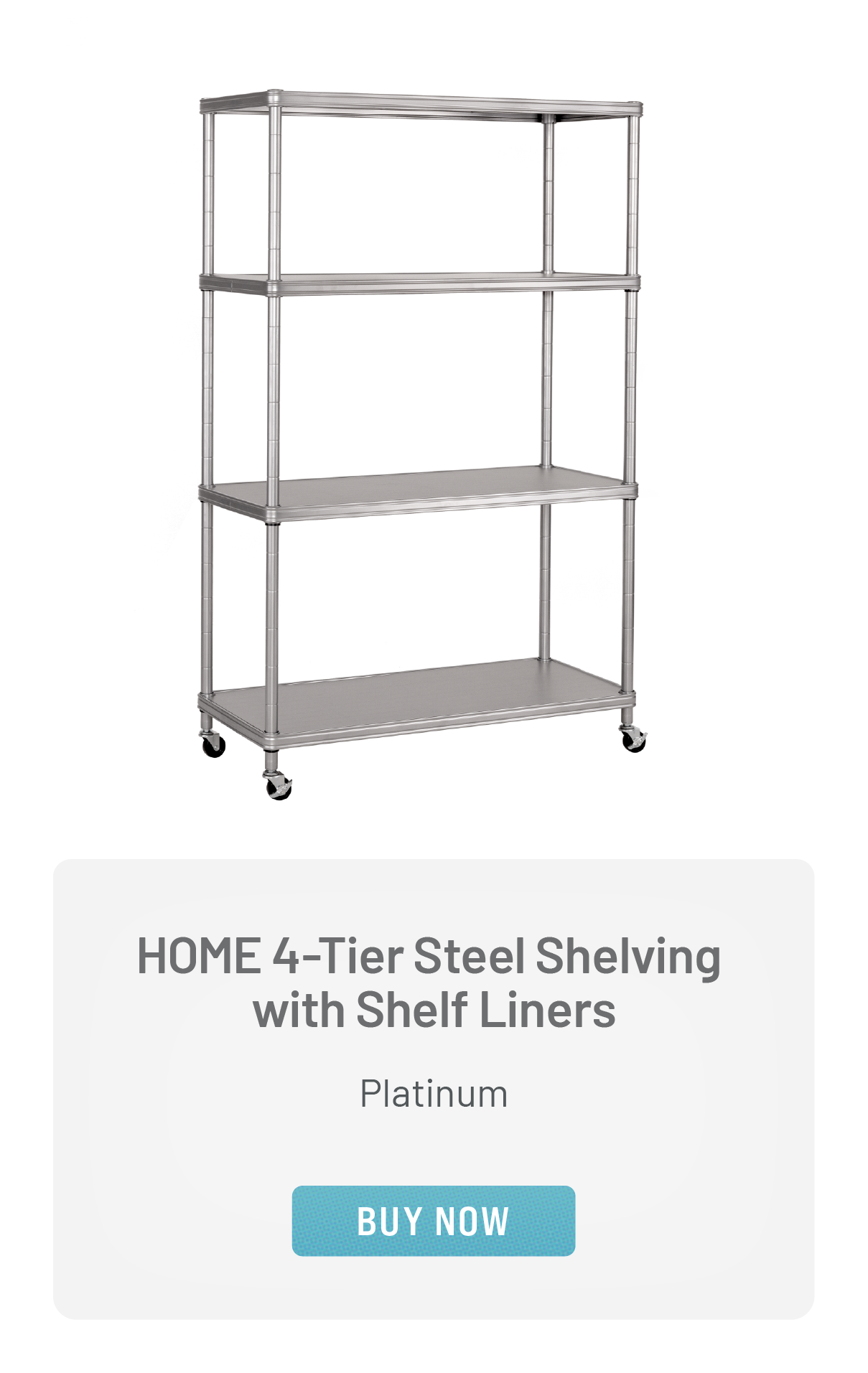 HOME 4-Tier Steel Shelving with Shelf Liners, Platinum