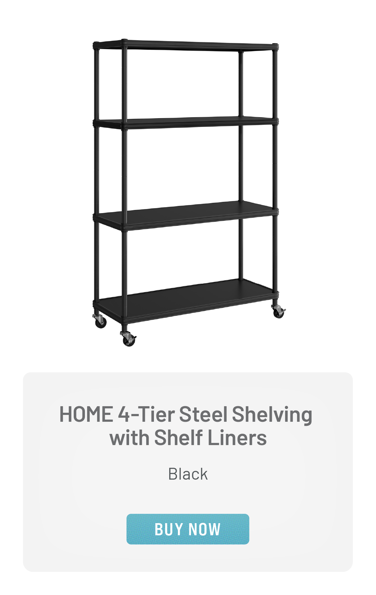 HOME 4-Tier Steel Shelving with Shelf Liners, Black