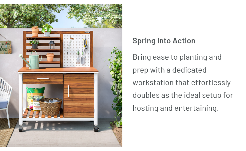 Springing Into Action: Bring ease to planting and prep with a dedicated workstation that effortlessly doubles as the ideal setup for hosting and entertaining.