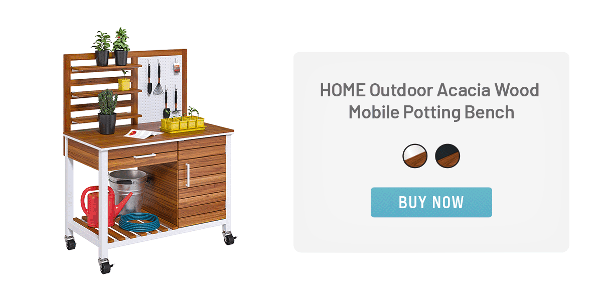 HOME Outdoor Acacia Wood Mobile Potting Bench, Black or White