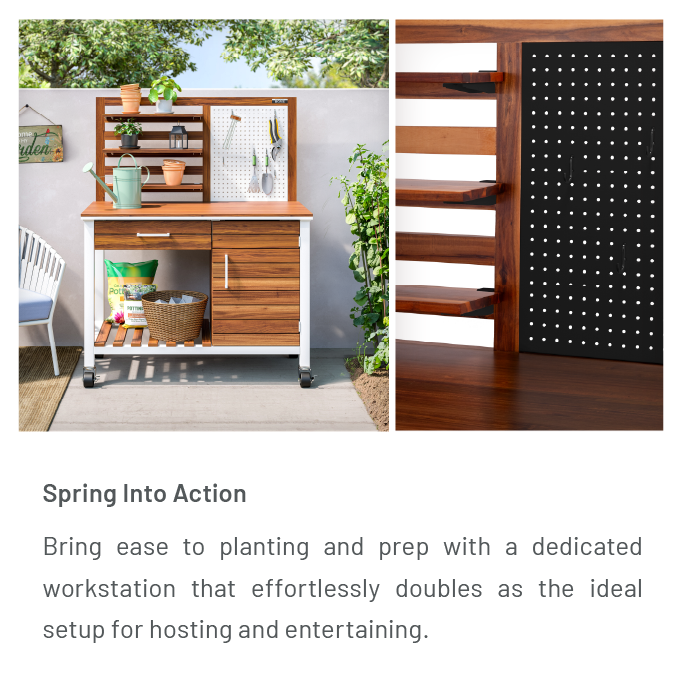 Springing Into Action: Bring ease to planting and prep with a dedicated workstation that effortlessly doubles as the ideal setup for hosting and entertaining.