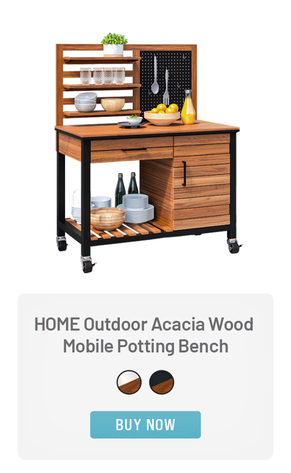 HOME Outdoor Acacia Wood Mobile Potting Bench, Black or White