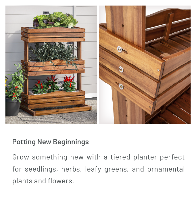 Potting New Beginnings: Grow something new with a tiered planter perfect for seedlings, herbs, leafy greens, and ornamental plants and flowers.