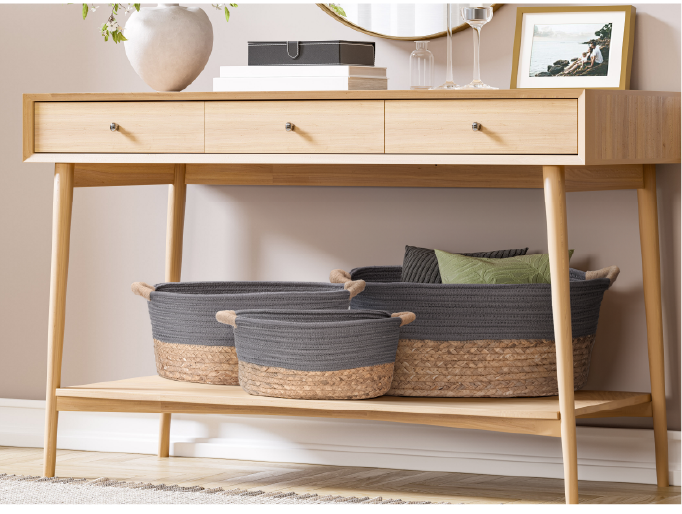 3-Piece Natural Water Hyacinth and Rope Handwoven Basket Set