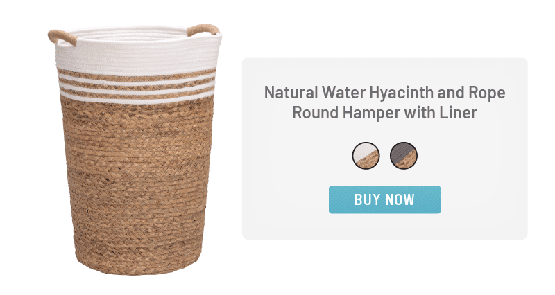 Natural Water Hyacinth and Rope Round Hamper with Liner