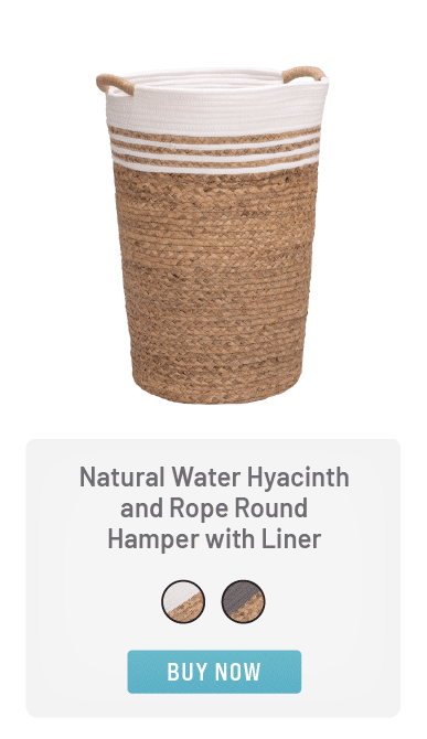 Natural Water Hyacinth and Rope Round Hamper with Liner