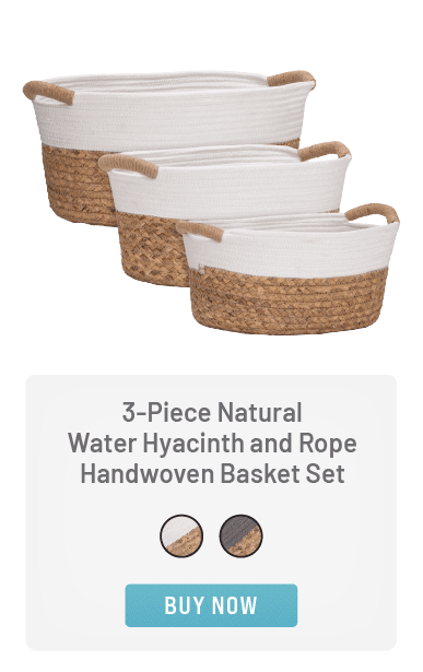 3-Piece Natural Water Hyacinth and Rope Handwoven Basket Set