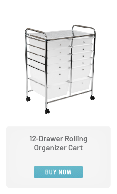 12-Drawer Rolling Organizer Cart, Frosted White