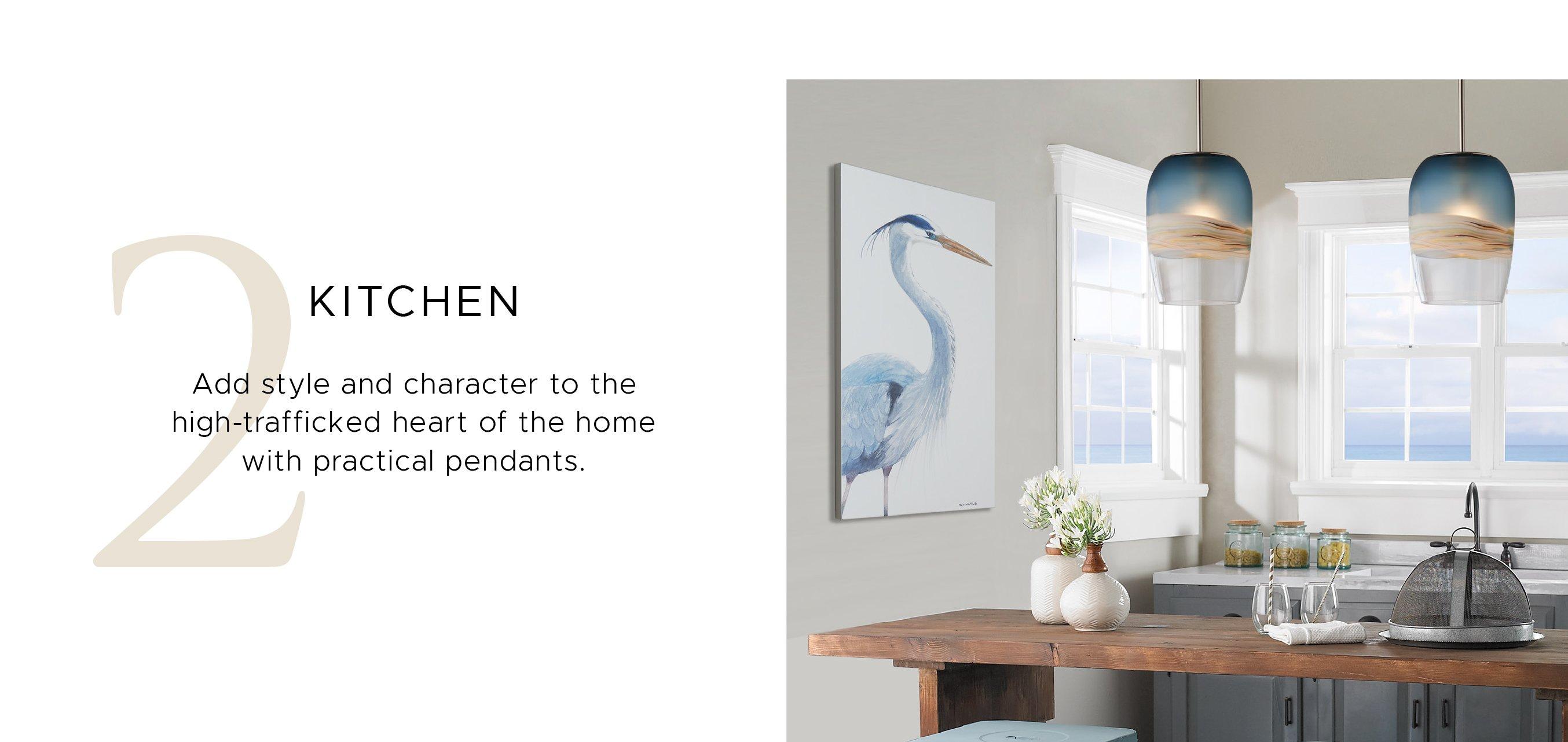 Pendants in the Kitchen. Add style and character to the high-trafficked heart of the home with practical pendants.