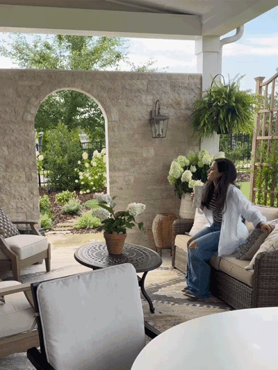Woman on outdoor patio