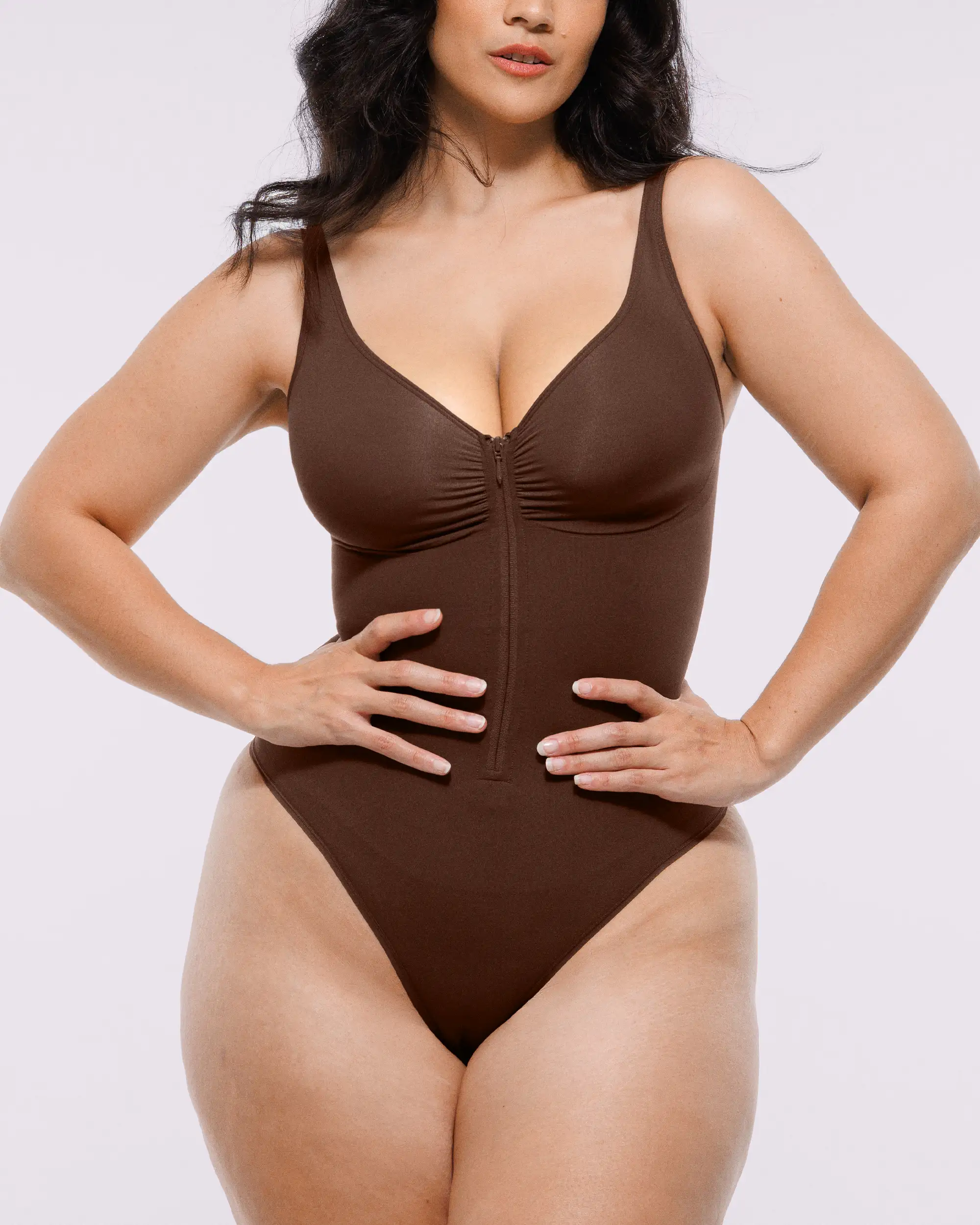 Image of Bare Essentials™ Skin Flow™ Zipper Front Thong Bodysuit