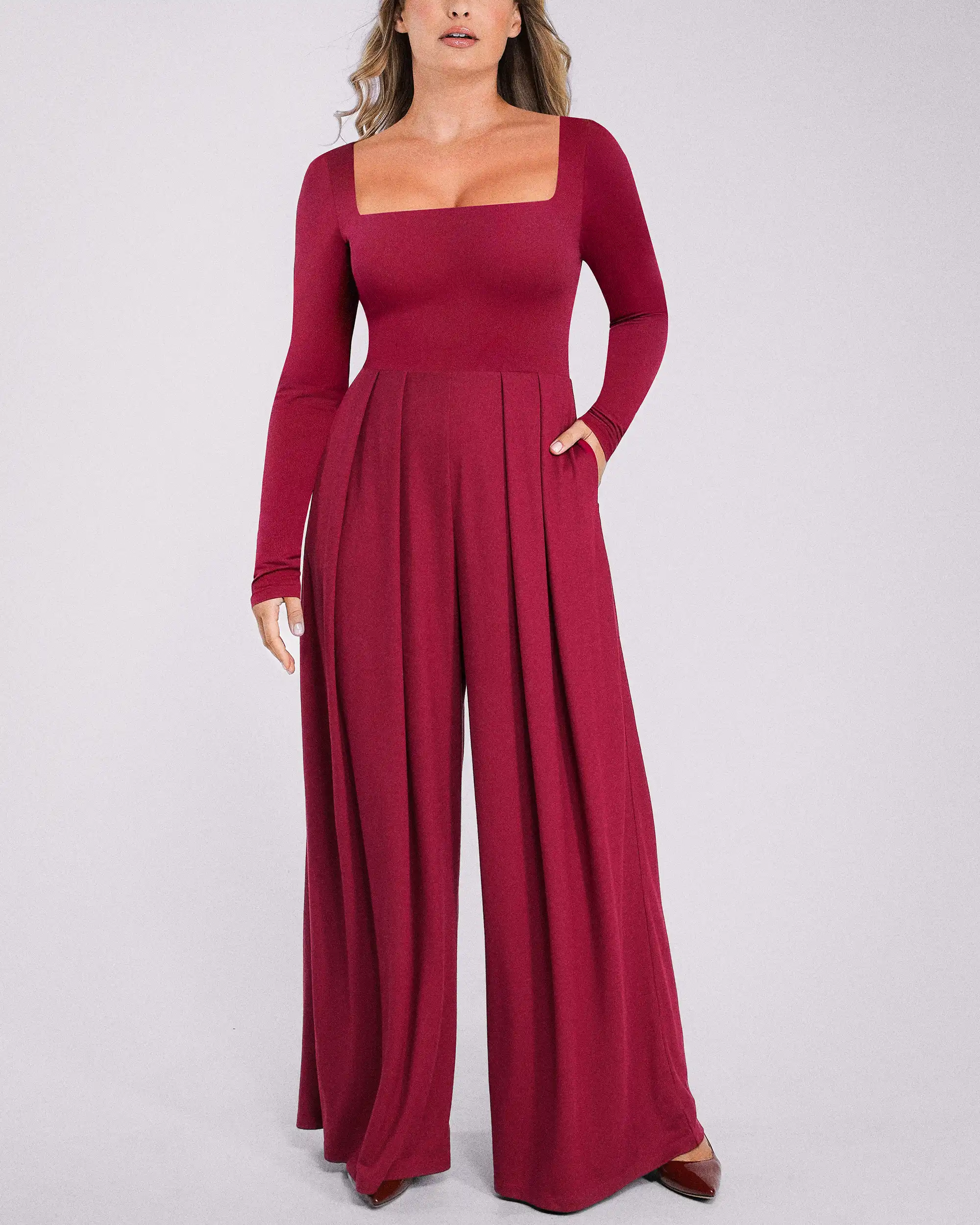 Image of Bare Essentials™ AirSlim® Square Neckline Built-In Shaping Jumpsuit
