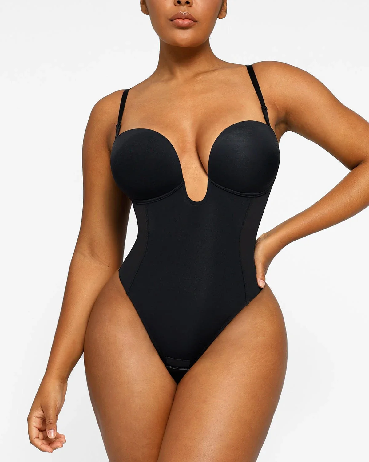 Image of BOOT-YEAH™ MeshSmooth™ Deep Plunge Low-Back Thong Bodysuit