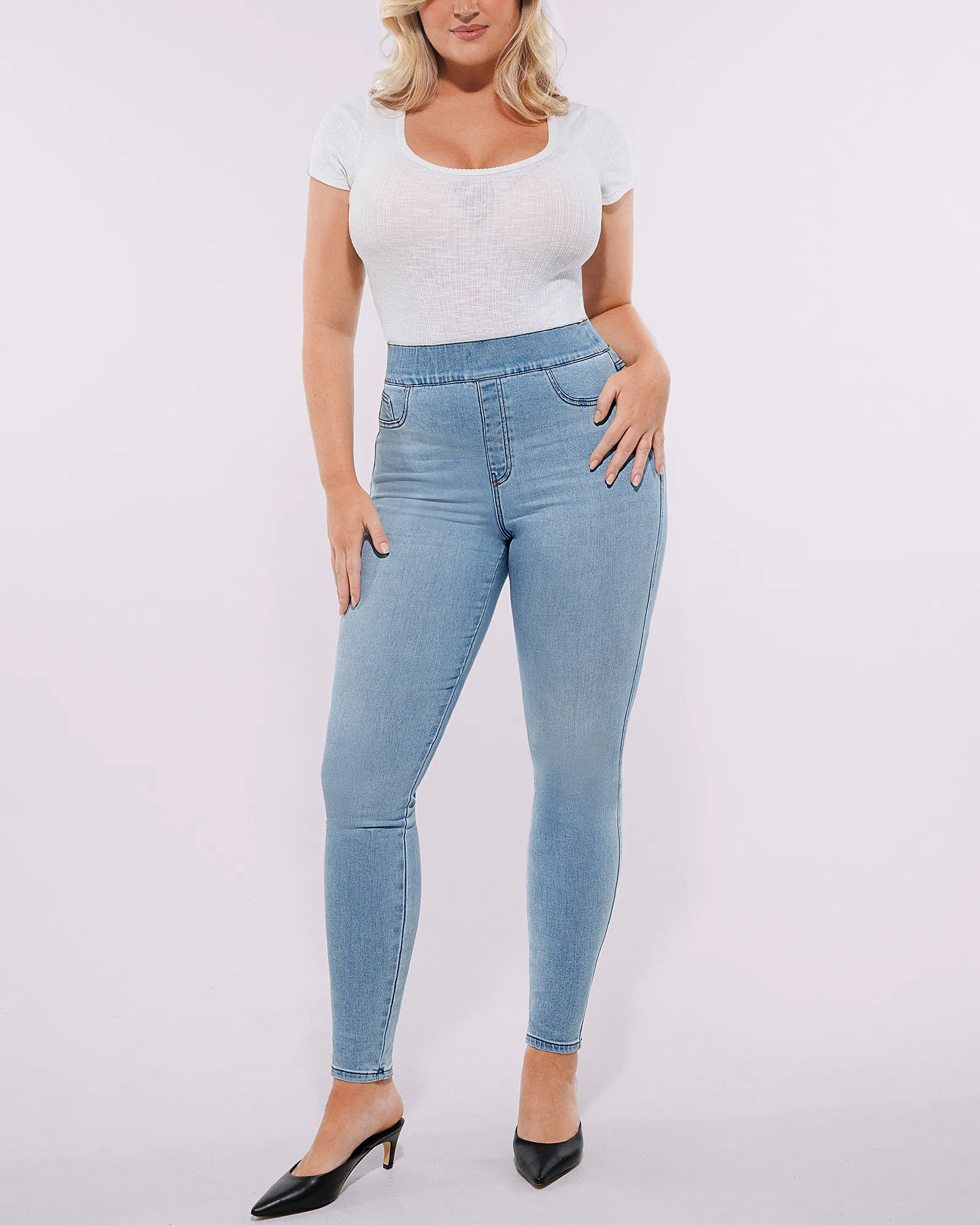 Image of Bare Essentials™ High-Waisted Padded Hip Skinny Jeans