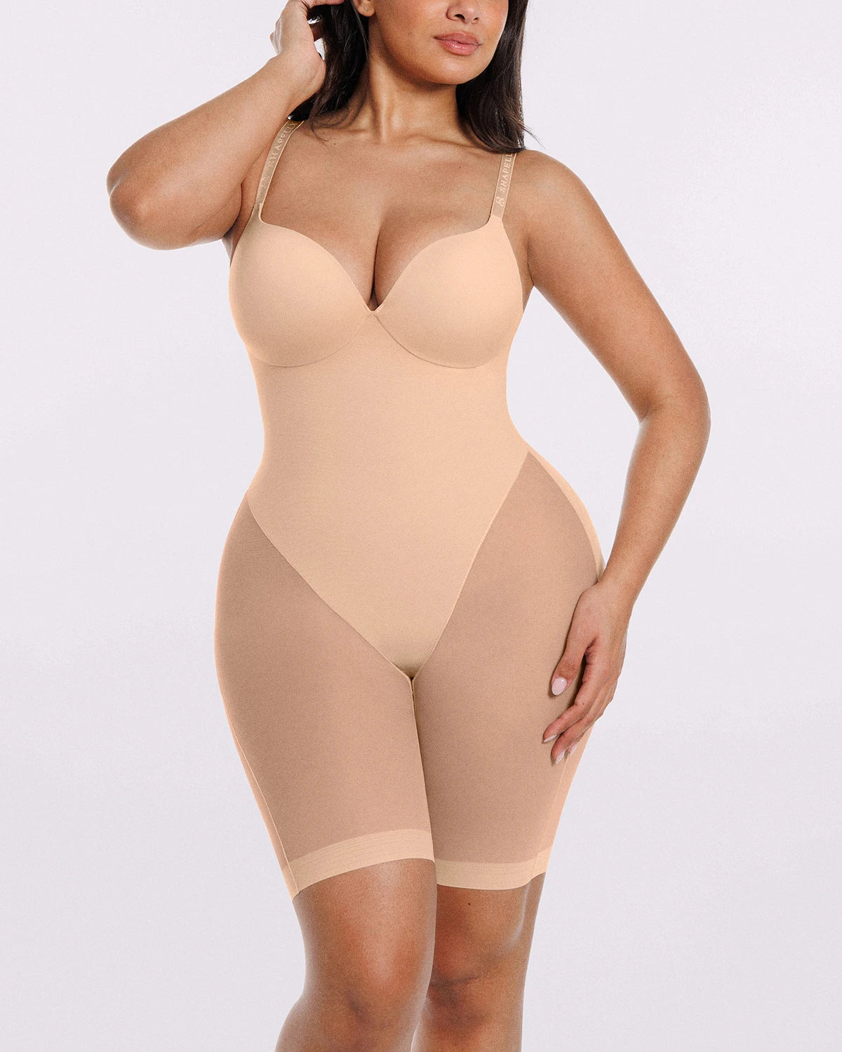 Image of Bare Essentials™ MeshSmooth™ Low Back Mid Thigh Bodysuit