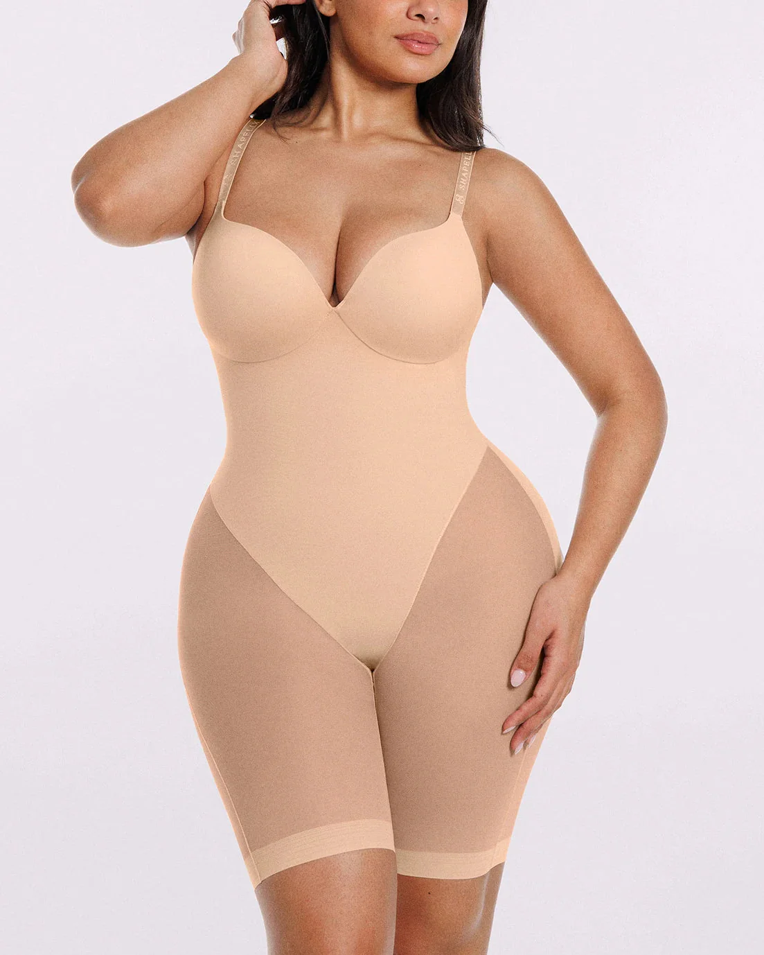 Image of Bare Essentials™ MeshSmooth™ Low Back Mid Thigh Bodysuit