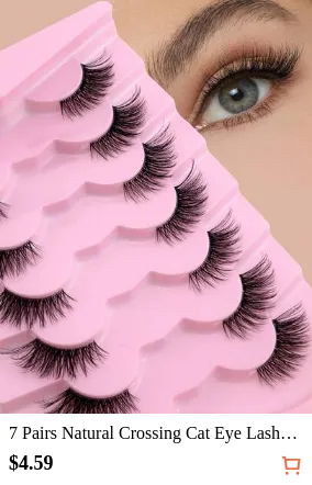 7 Pairs Natural Crossing Cat Eye Lashes, 3D Fluffy Curly Elongated Invisible Transparent Stem, Comfortable & Lightweight For Beginners, 10/16MM