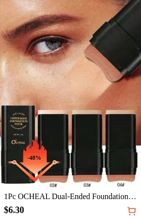 1Pc OCHEAL Dual-Ended Foundation Concealer Stick |   Sponge Brush + Solid Foundation 2-In-1 |   Long-Lasting, Non-Transfer |   Creamy Texture |   Moisturizing & Lightweight |   Conceals Blemishes, Brightens Skin, Contours |   Creates Skin |   Must-Have Makeup