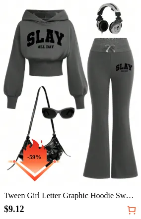 Tween Girl Letter Graphic Hoodie...