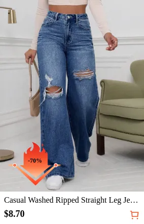 Casual Washed Ripped Straight Leg...