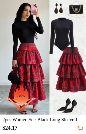 2pcs Women Set: Black Long Sleeve...