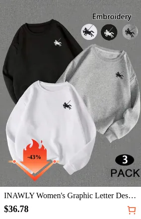 INAWLY Women's Graphic Letter Design Sweatshirt, Casual Sporty Style, Suitable For Autumn/Winter, Back To School, Holidays, Classic Tri-Color Embroidered Crew Neck Long Sleeve
