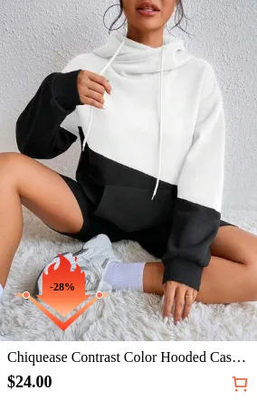 Chiquease Contrast Color Hooded Casual Loose Fit Long Sleeve Sweatshirt