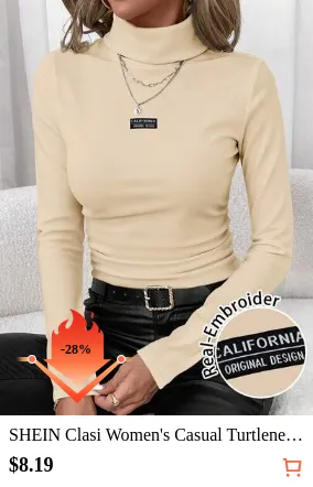 SHEIN Clasi Women's Casual Turtleneck Tight Fit Long Sleeve T-Shirt, Suitable For Autumn/Winter, All-Match & Versatile